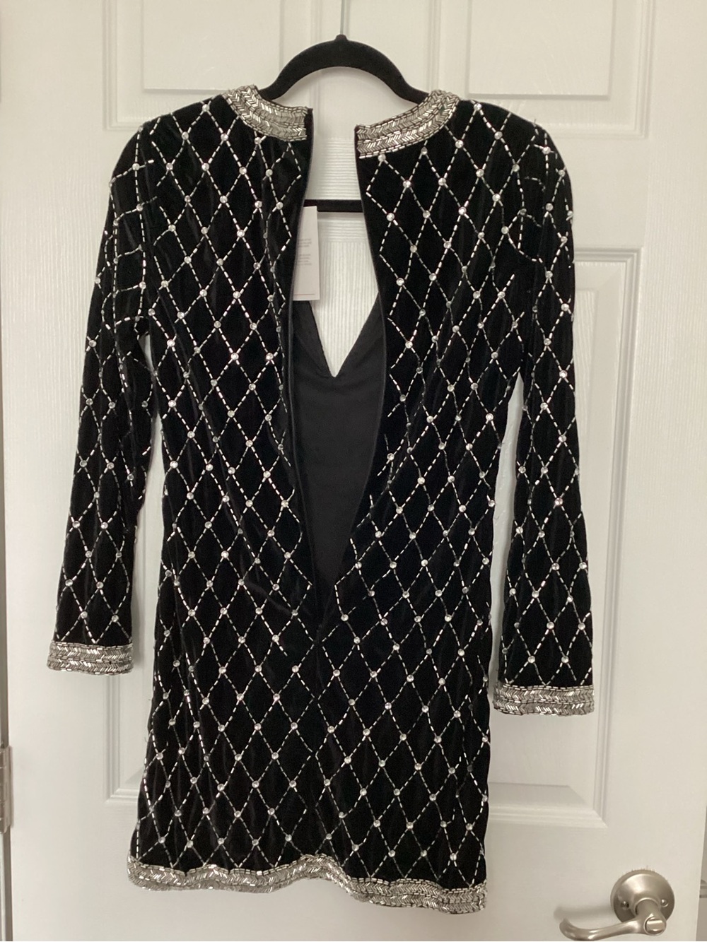 ASOS Black Velvet Long-Sleeve Sequin-Embellished Mini Dress - Picture 2 of 4
